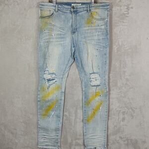 Reelistik NYC Men;s Distressed Skinny Jeans Size 40 Paint Splatters Frayed Hem